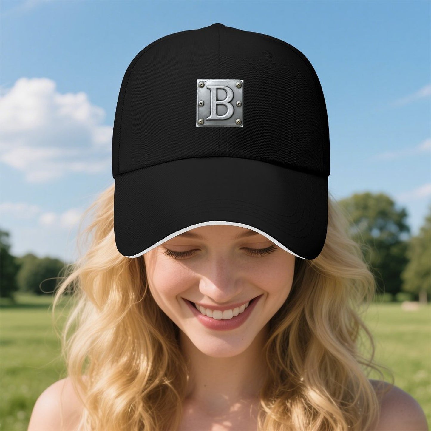 Baseball Cap for Men Women Curved Visor Sandwich - Letter B