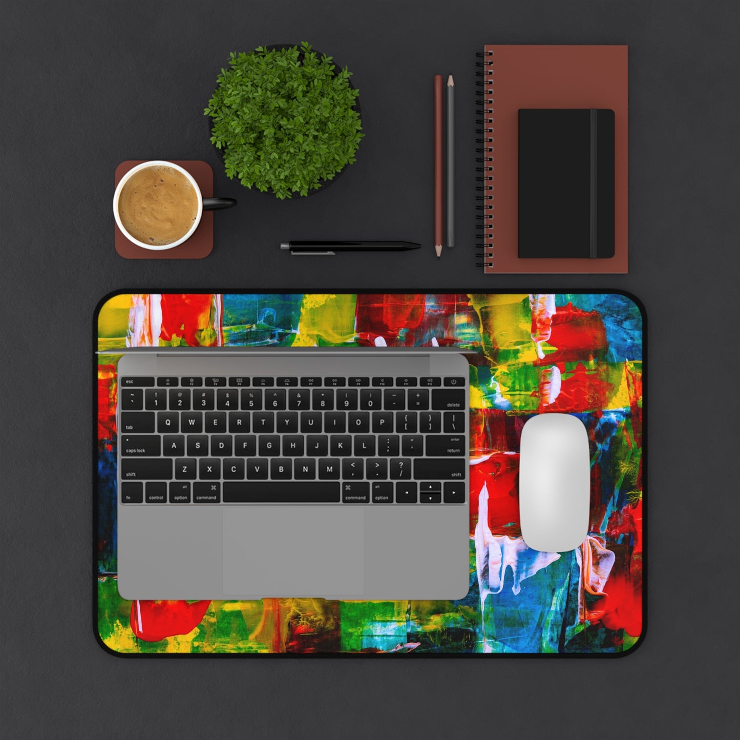 Abstract Color Splash Desk Mat — Vibrant Modern Office Mousepad