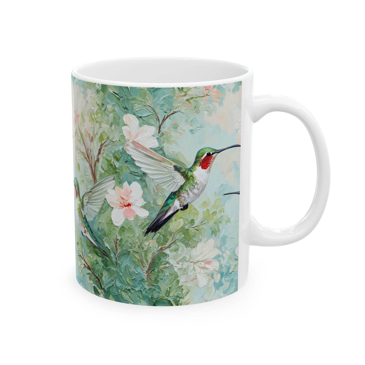 Hummingbird Floral Ceramic Mug — Watercolor Birds Coffee Cup (11oz & 15oz)