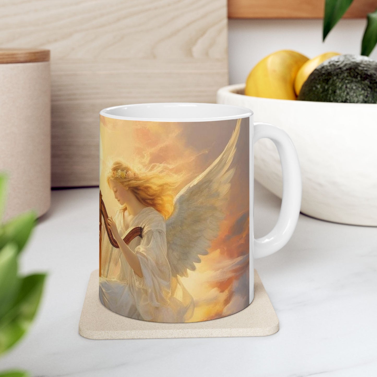 Angel Harp Ceramic Mug — Ethereal Sunrise Tea Coffee Cup (11oz, 15oz)