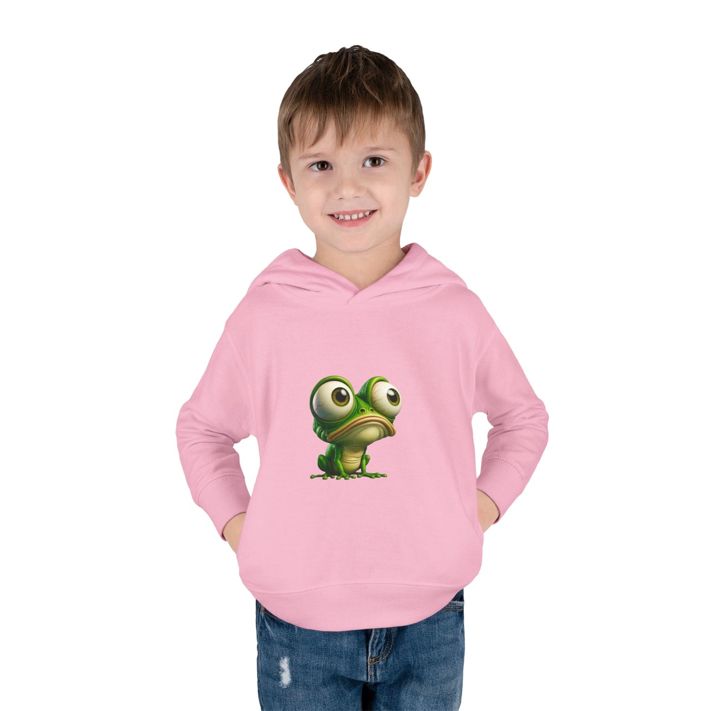 Whimsical Toddler Frog Pullover Hoodie, Cute Kids Fleece Sweater, Playful Toddler Clothing, Children's Gift, Animal Lover Apparel