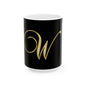 Gold Script 'W' Ceramic Mug – Elegant Monogram Coffee Cup (11oz/15oz)