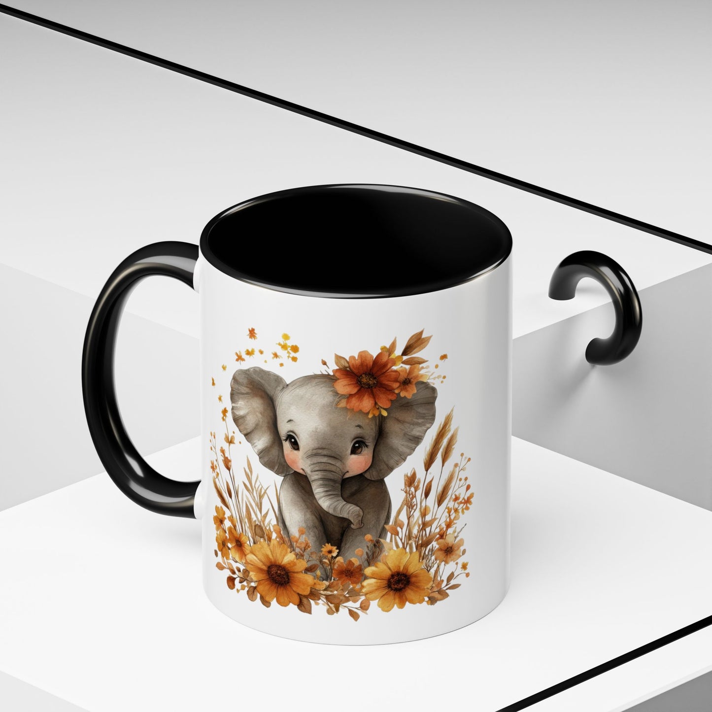 Adorable Elephant Floral Coffee Mug, Cute Animal Mug, Coffee Lover Gift, Kids Mug, Baby Shower Decor
