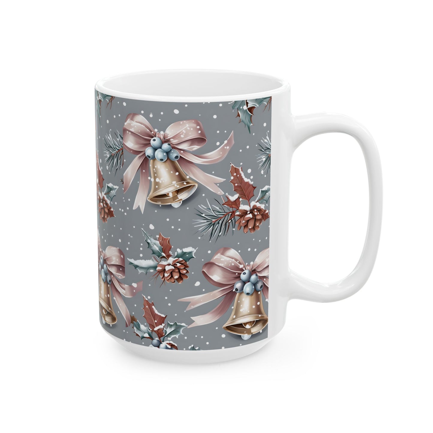 Festive Holiday Ceramic Mug, Christmas Gift, Winter Decor, Bell Design, Cozy Coffee Cup, Seasonal Beverage Container