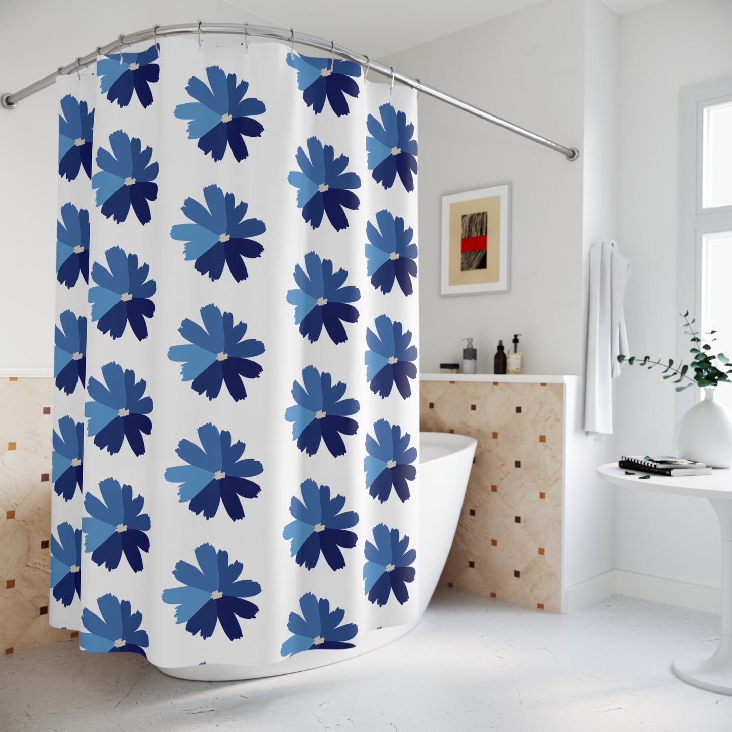 Modern Floral Shower Curtain, Bohemian Bathroom Decor, Chic Home Accent, Elegant Gift for Her, Unique Interior Design