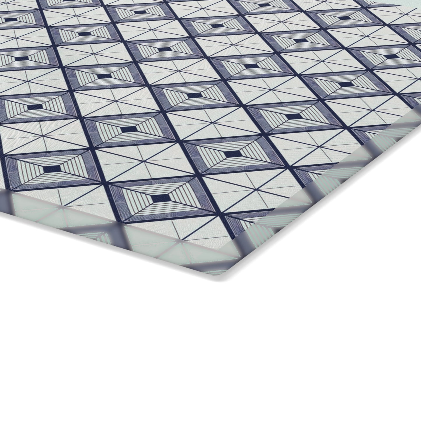 Geometric Slate Glass Cutting Board — Navy Diamond Tile Pattern