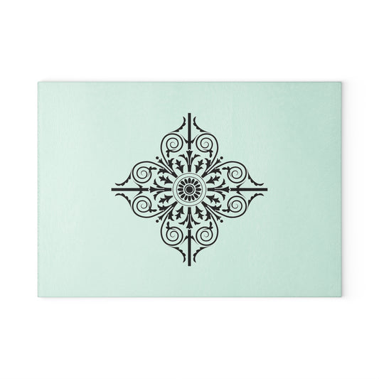 Mint Floral Medallion Glass Cutting Board — Decorative Kitchen Prep Board