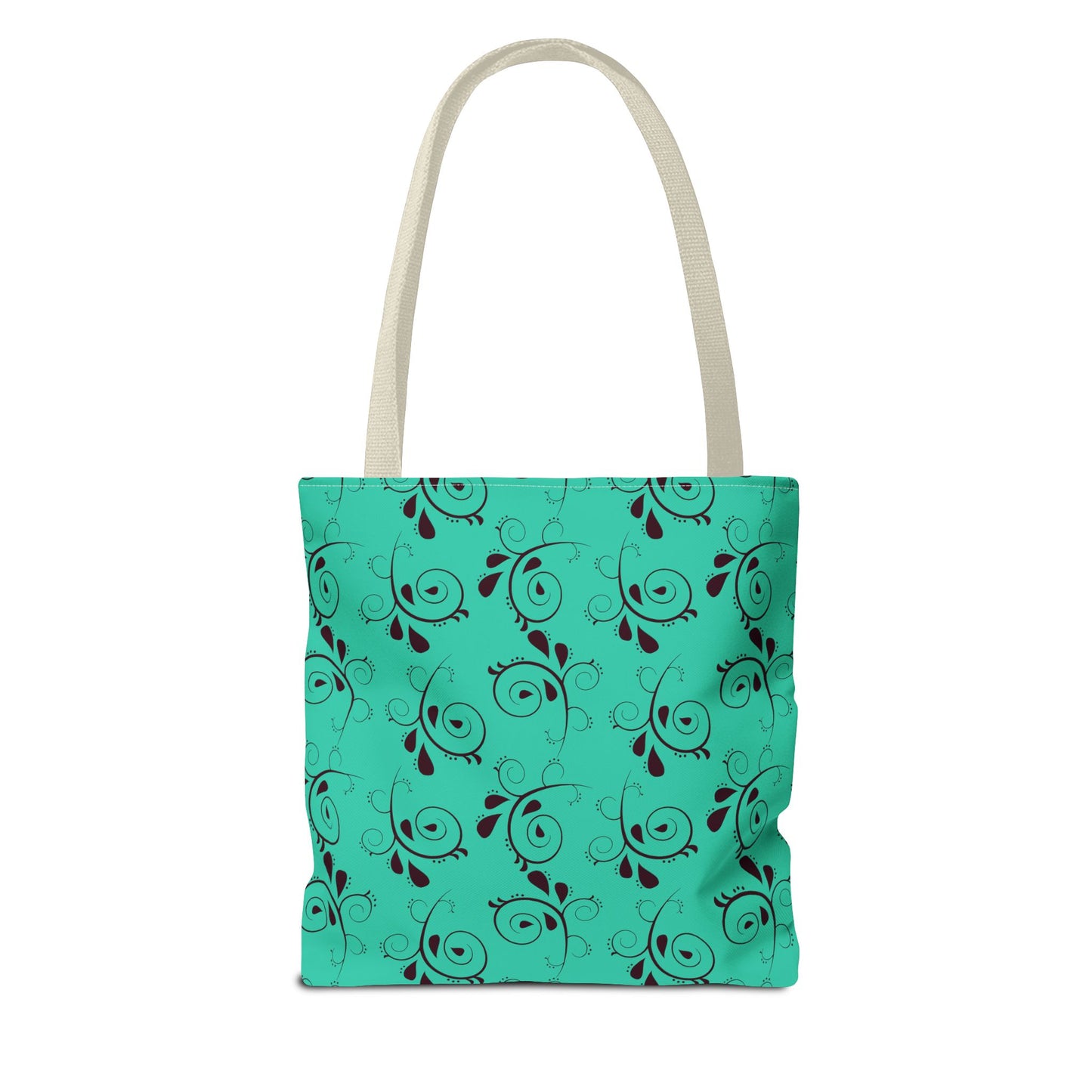Turquoise Floral Swirl Tote Bag – All-Over Print Stylish Shopping Bag
