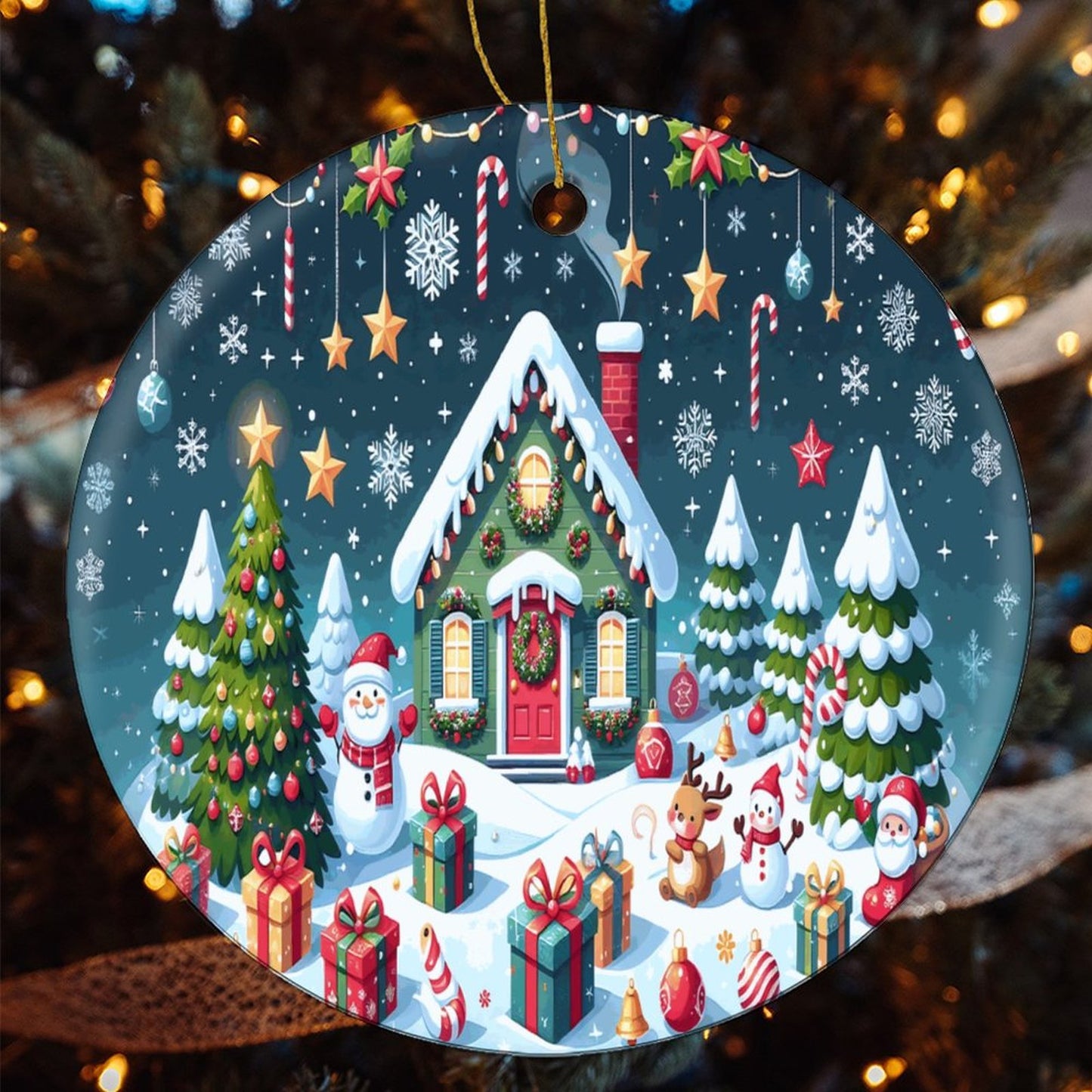 Round Christmas Ceramic Ornament (Glossy Surface)