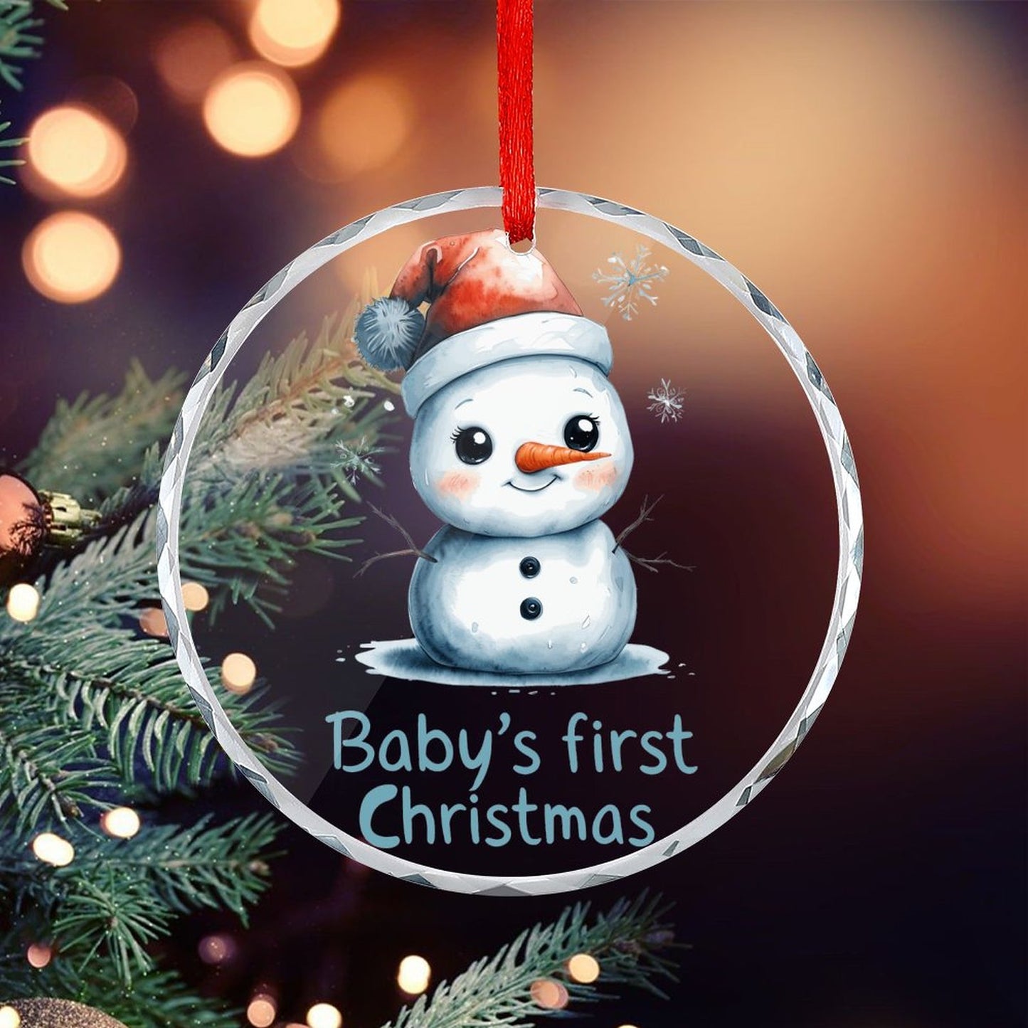 Glass Circular Ornament Pendant - Baby's First Christmas