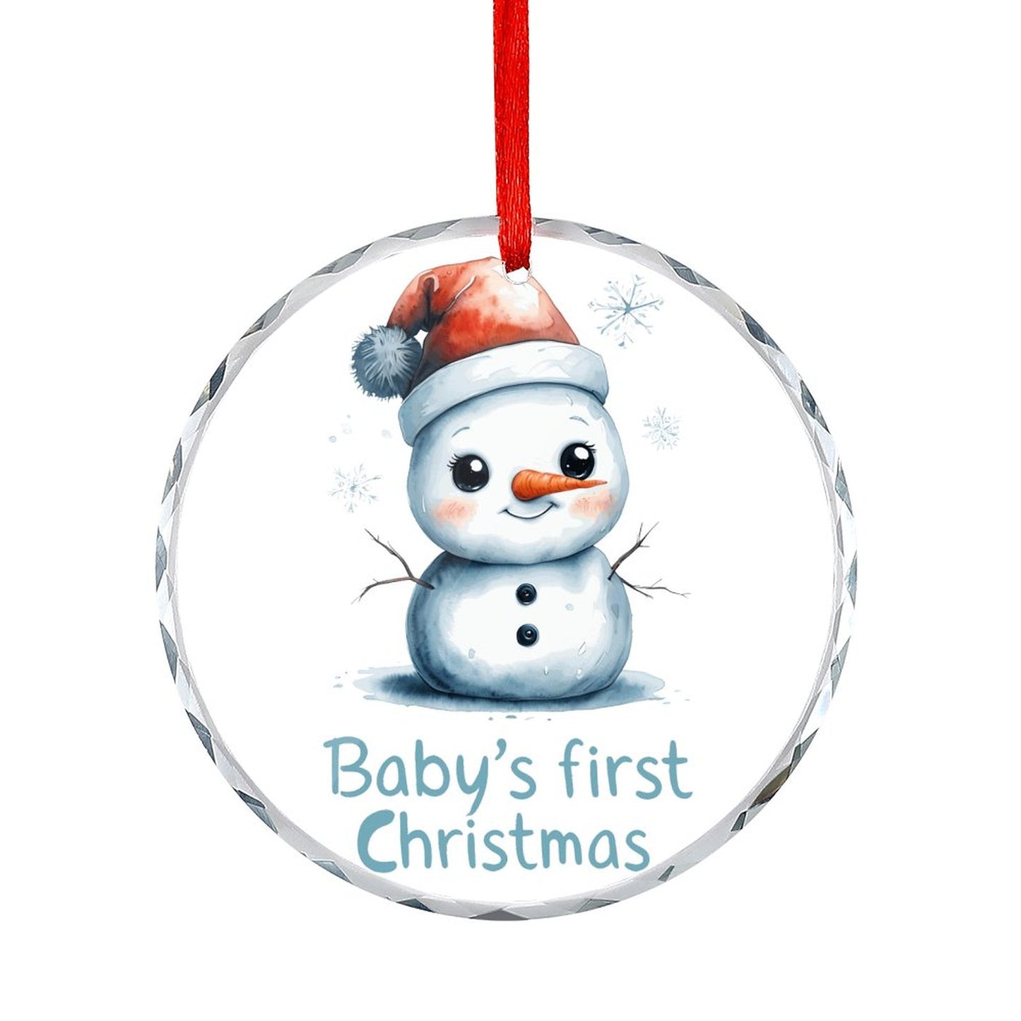 Glass Circular Ornament Pendant - Baby's First Christmas