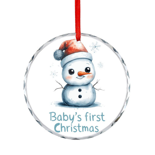 Glass Circular Ornament Pendant - Baby's First Christmas