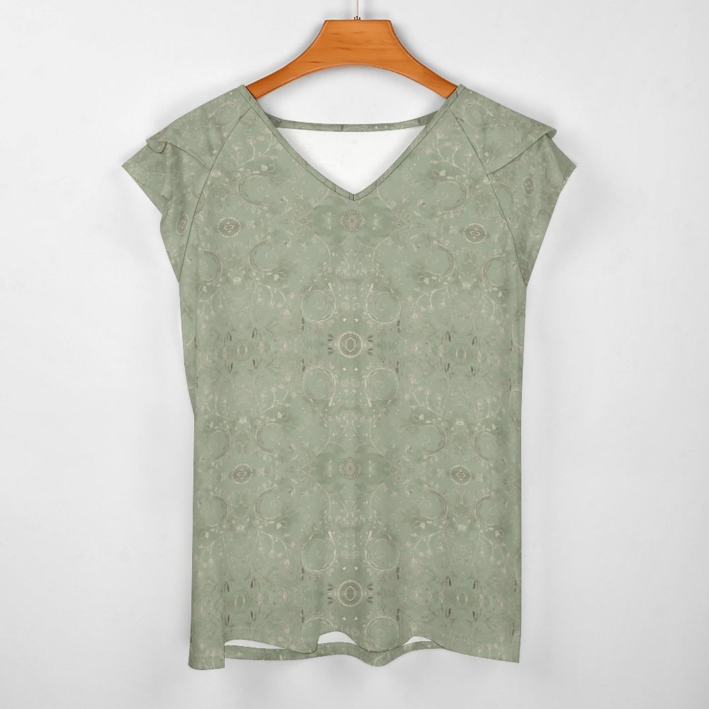 Cooling Polyester Ruffle V-Neck T-Shirt