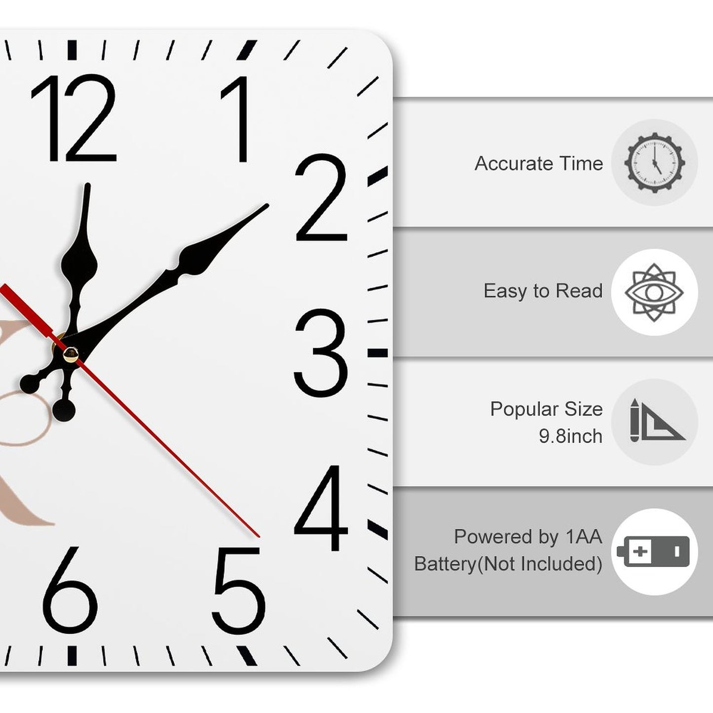 Square Wall Clock-9.8"x9.8"/25x25cm