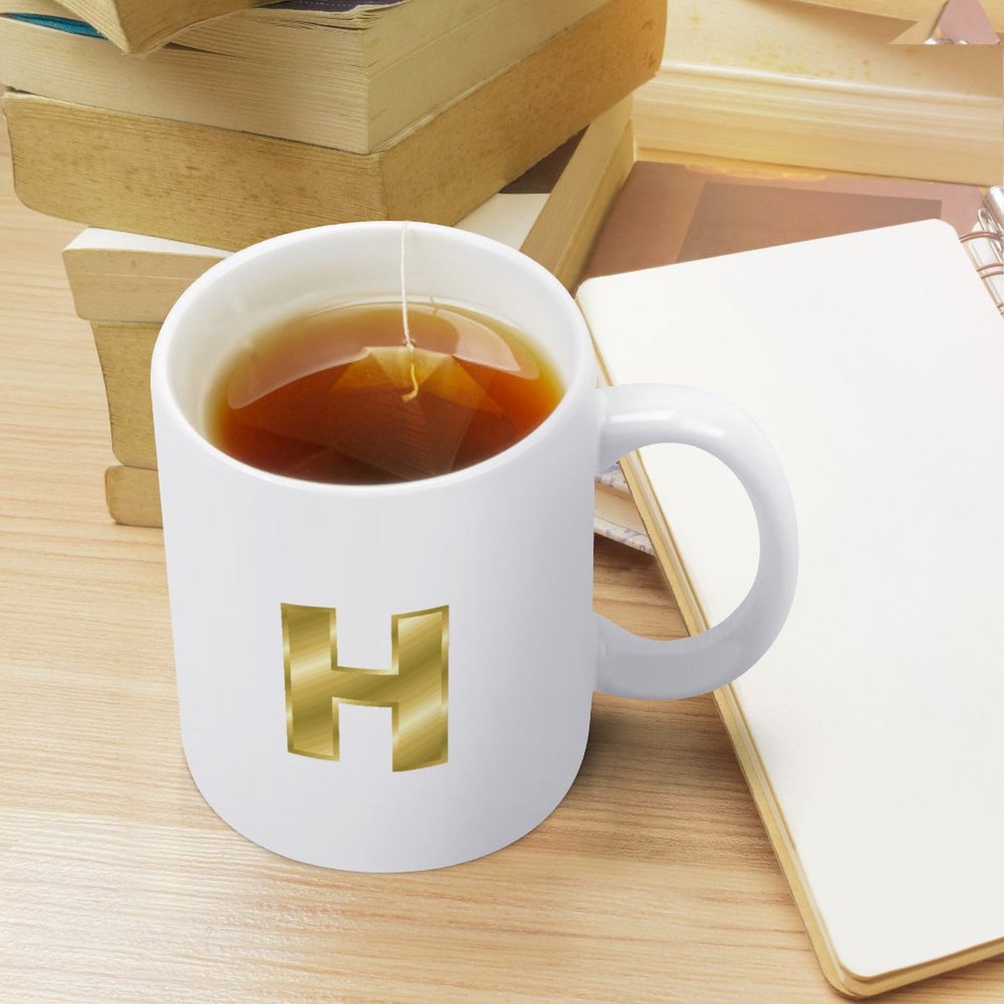 14oz White Ceramic Mug with Handle - Letter H