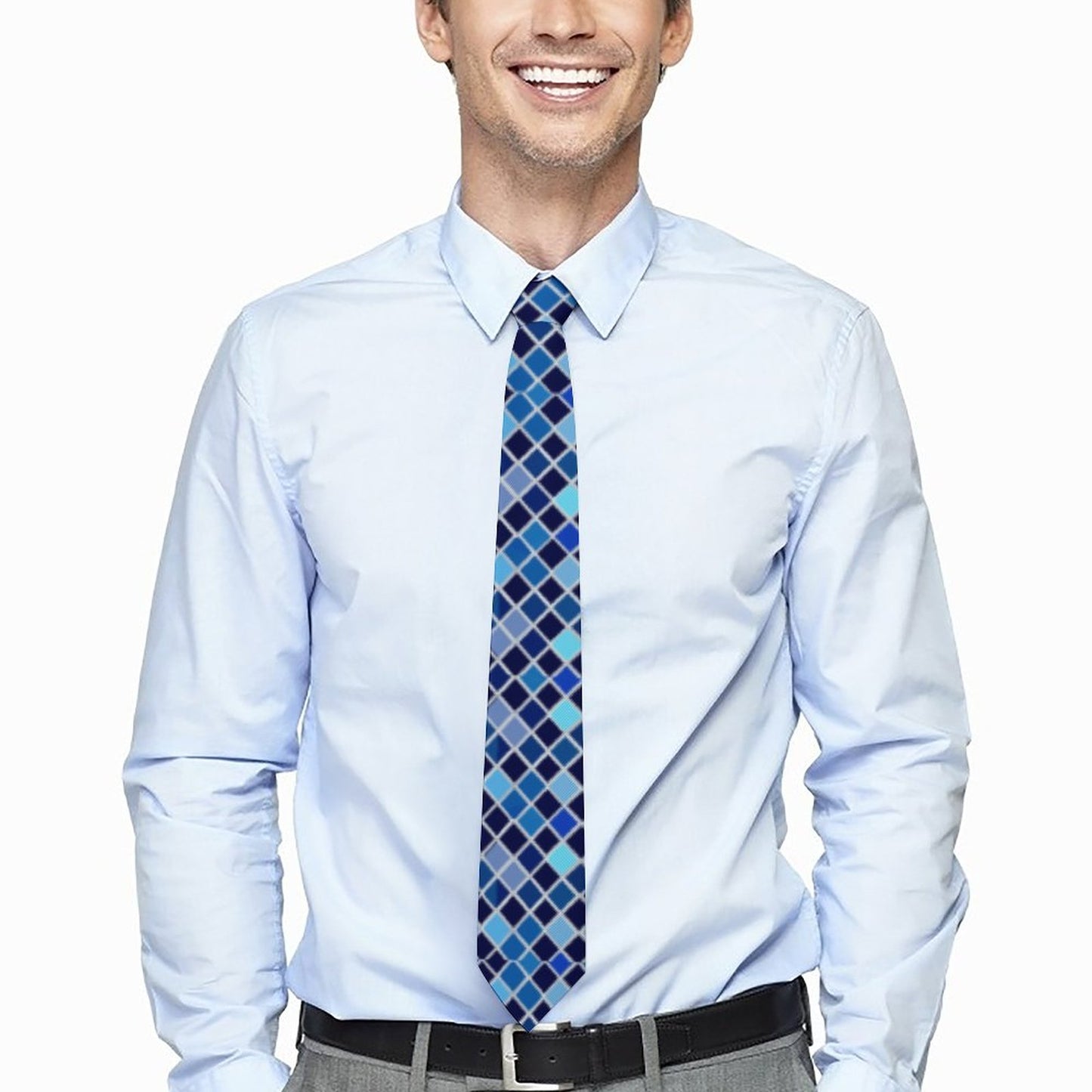 Men's Formal Tie - Blue Check boxes