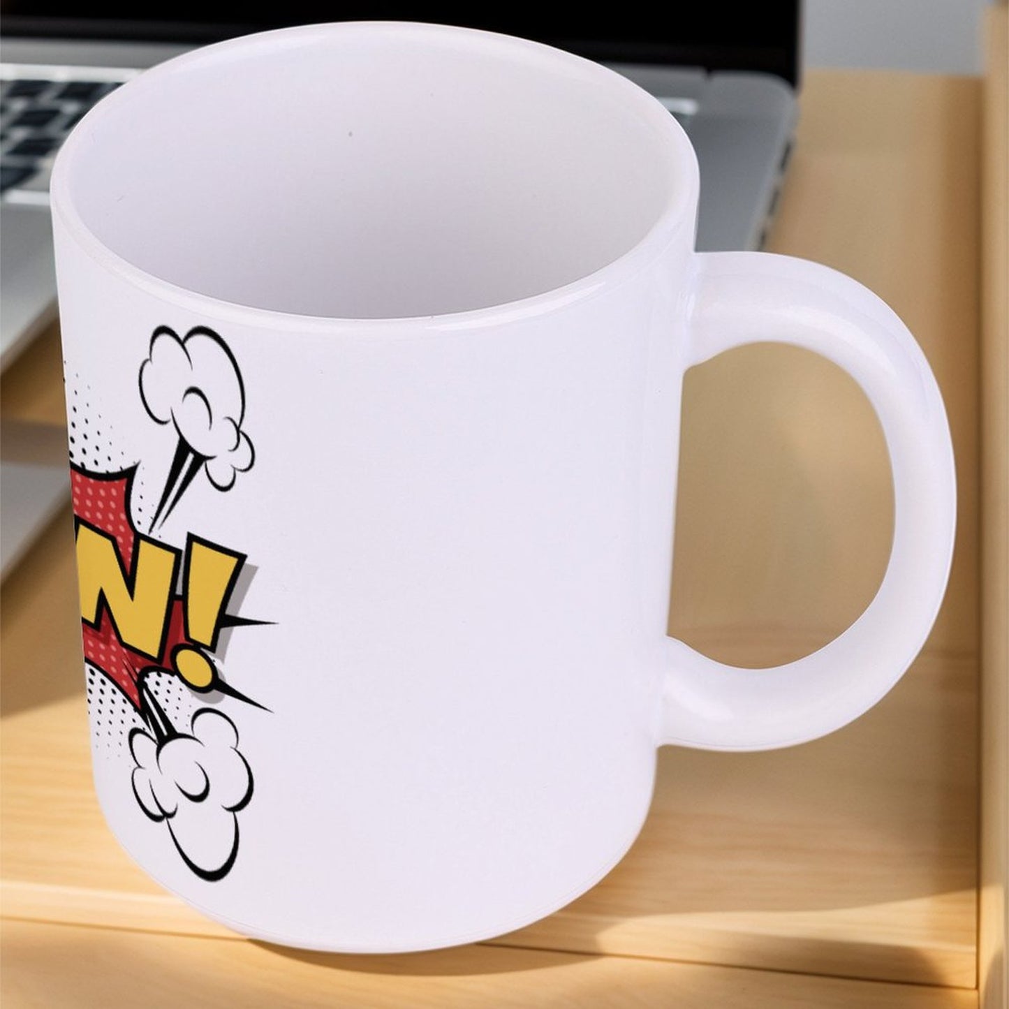 14oz White Ceramic Mug with Handle - POW