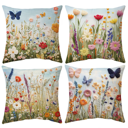 FLASH DEAL - Get them while they last. Set Of 4, Short Plush Butterfly Floral Throw Pillow Covers