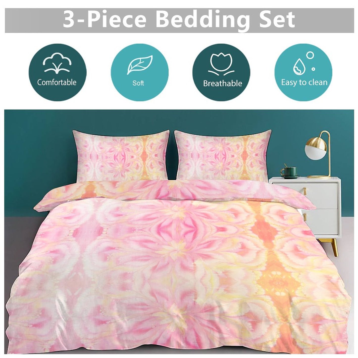 3-Piece Bedding Set-86"×70"/ 218×177cm (Dual-sidede Printing)
