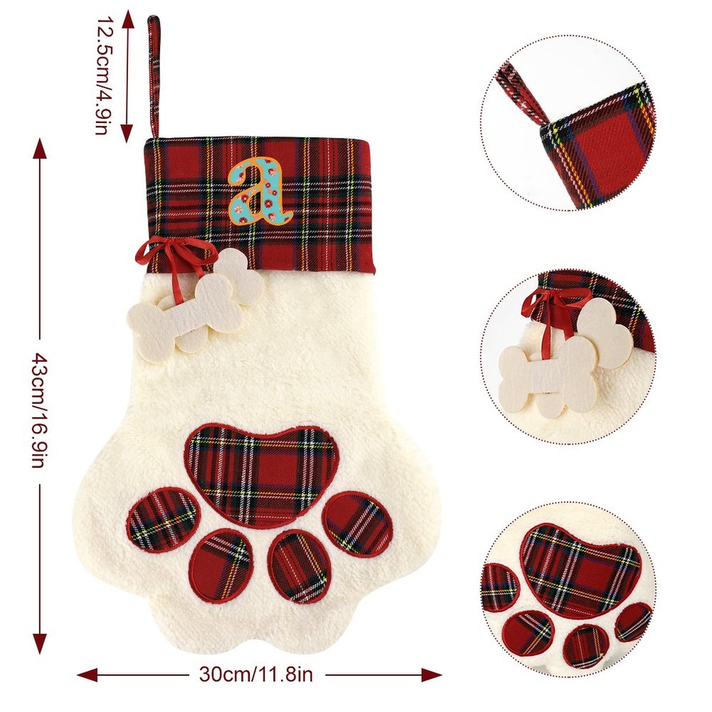 Pet Cat Dog Claw Christmas Stocking - Letter A
