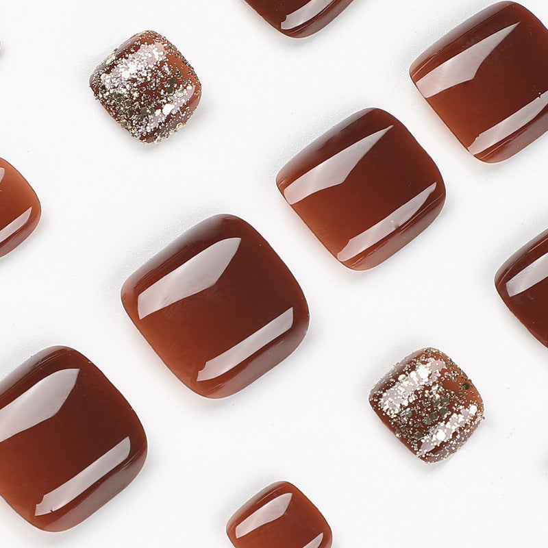 Brown Glitter Toe Nails with Chic Shimmer Accents – Image 3