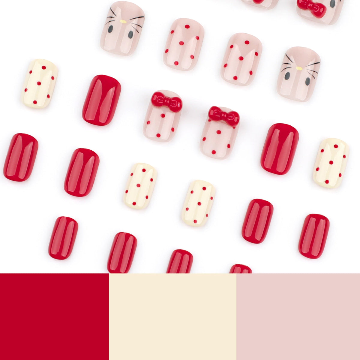 Autumn and winter sweet cat press-on nails three-dimensional point diamond bow removable manicure red polka dot – Image 4