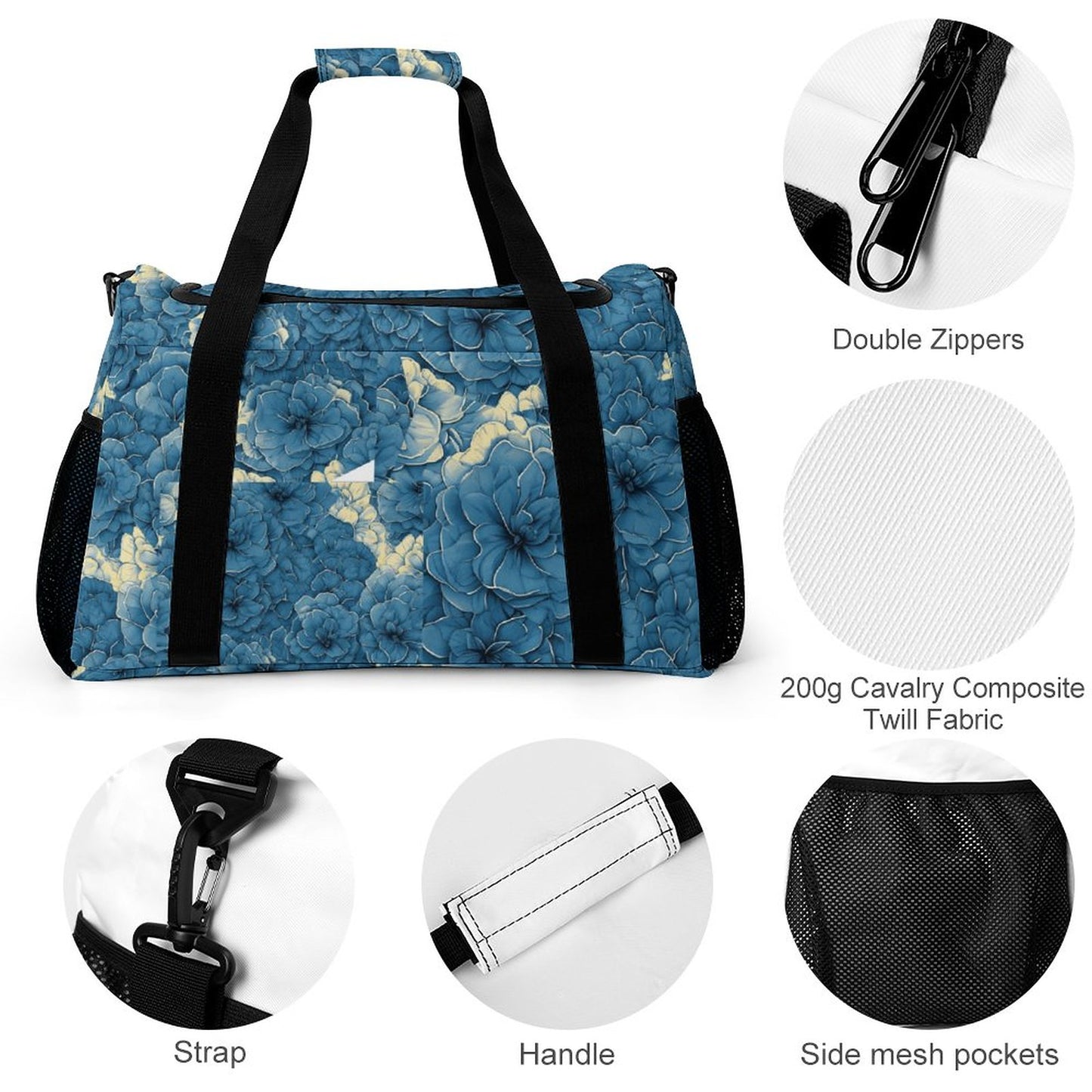 Travel Duffel Bag Blue Flowers