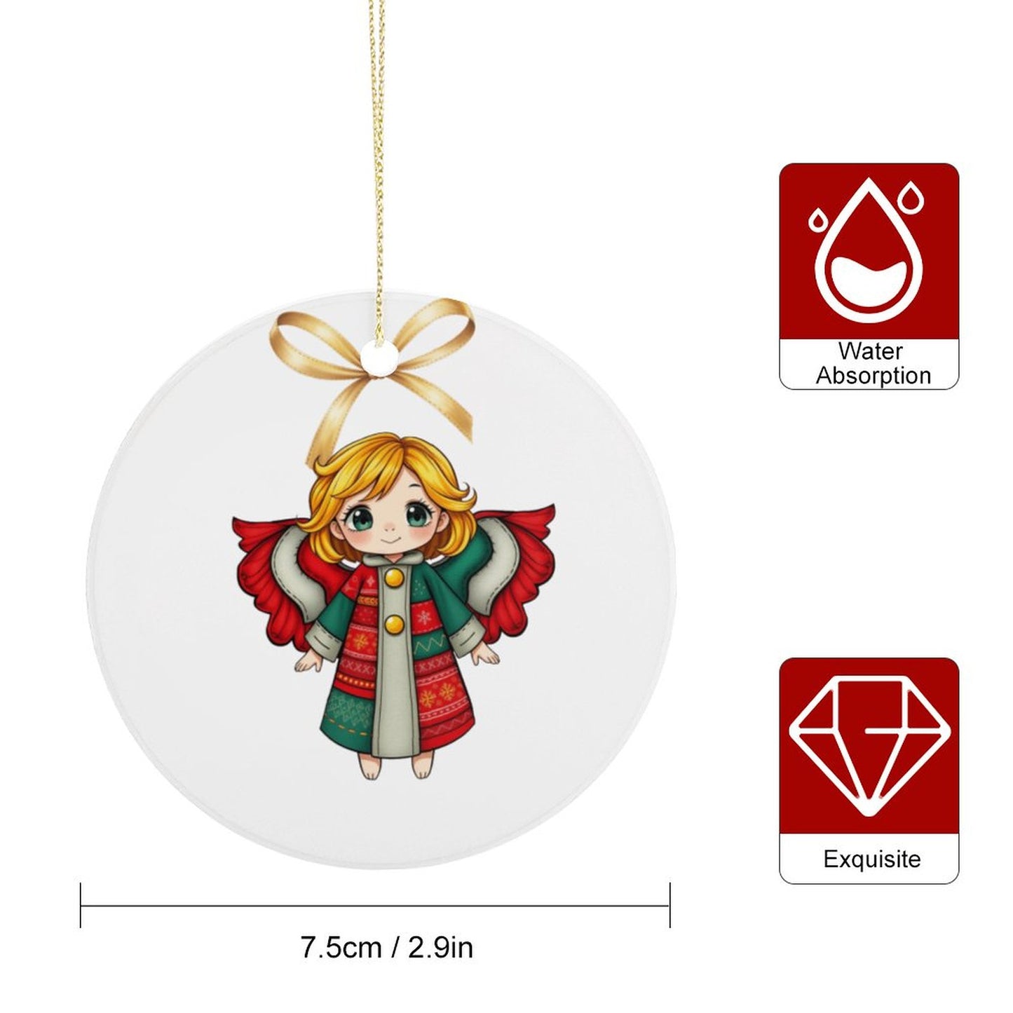 Round Ceramic Christmas Ornament (Matte Surface)