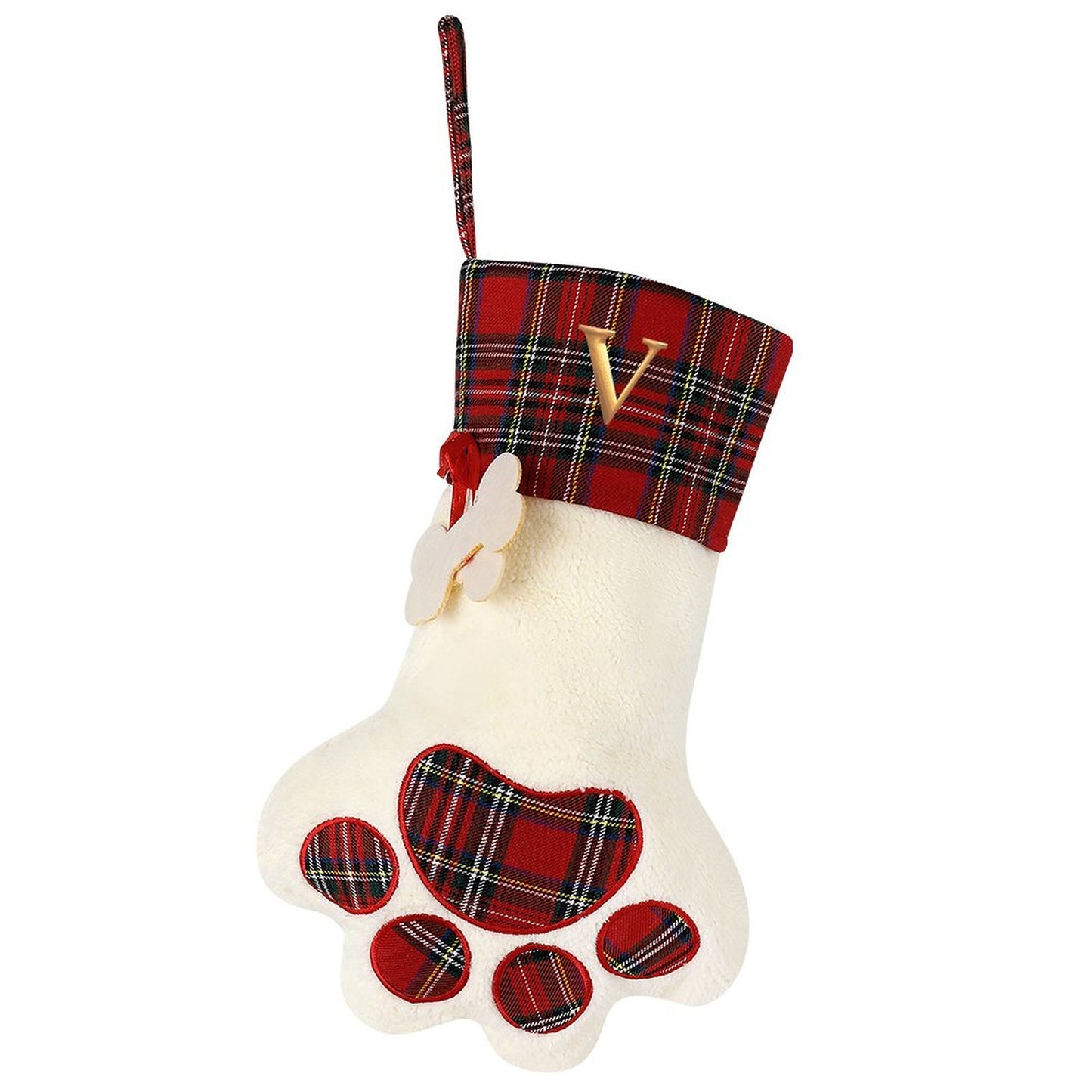 Pet Cat Dog Claw Christmas Stocking - Letter V