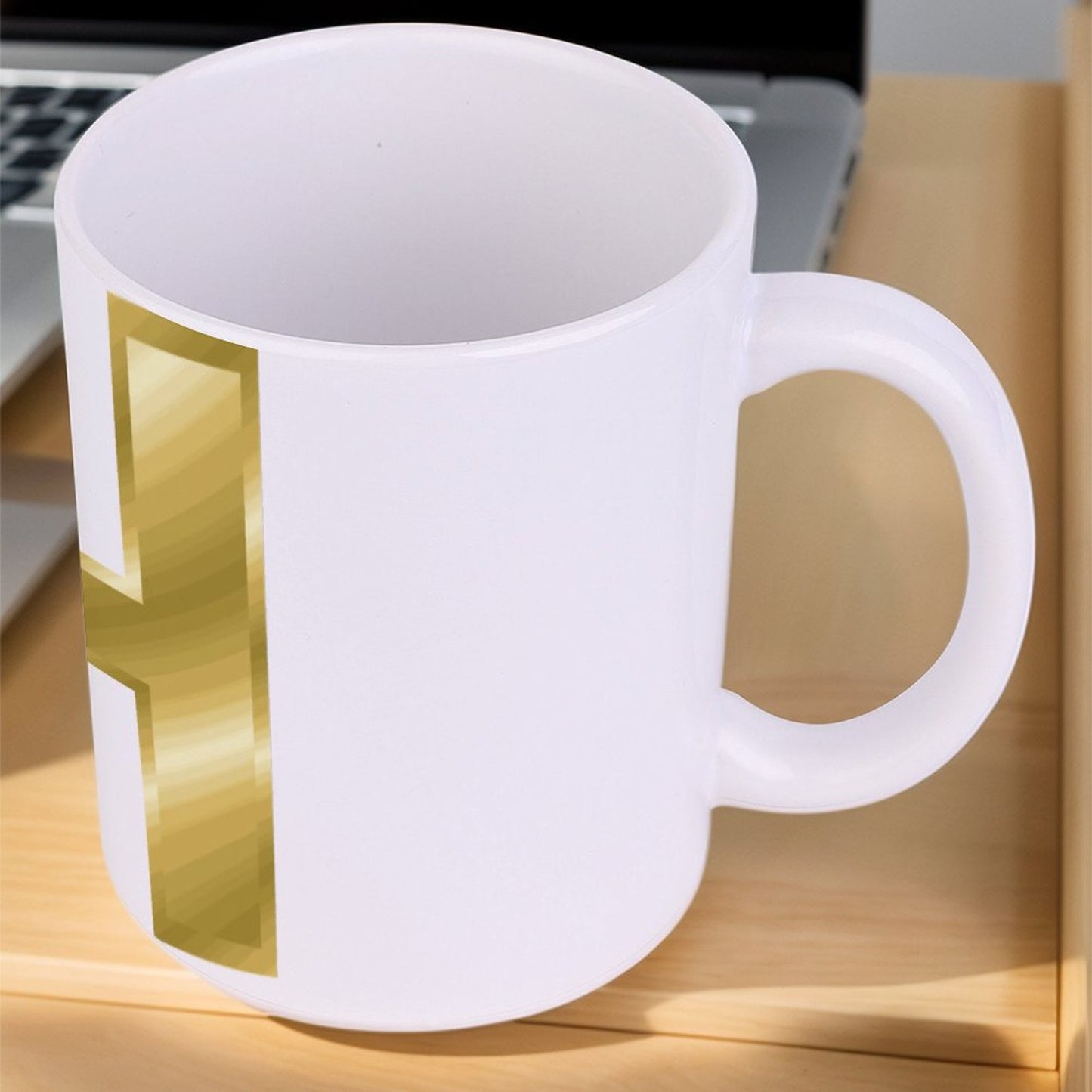 14oz White Ceramic Mug with Handle - Letter H