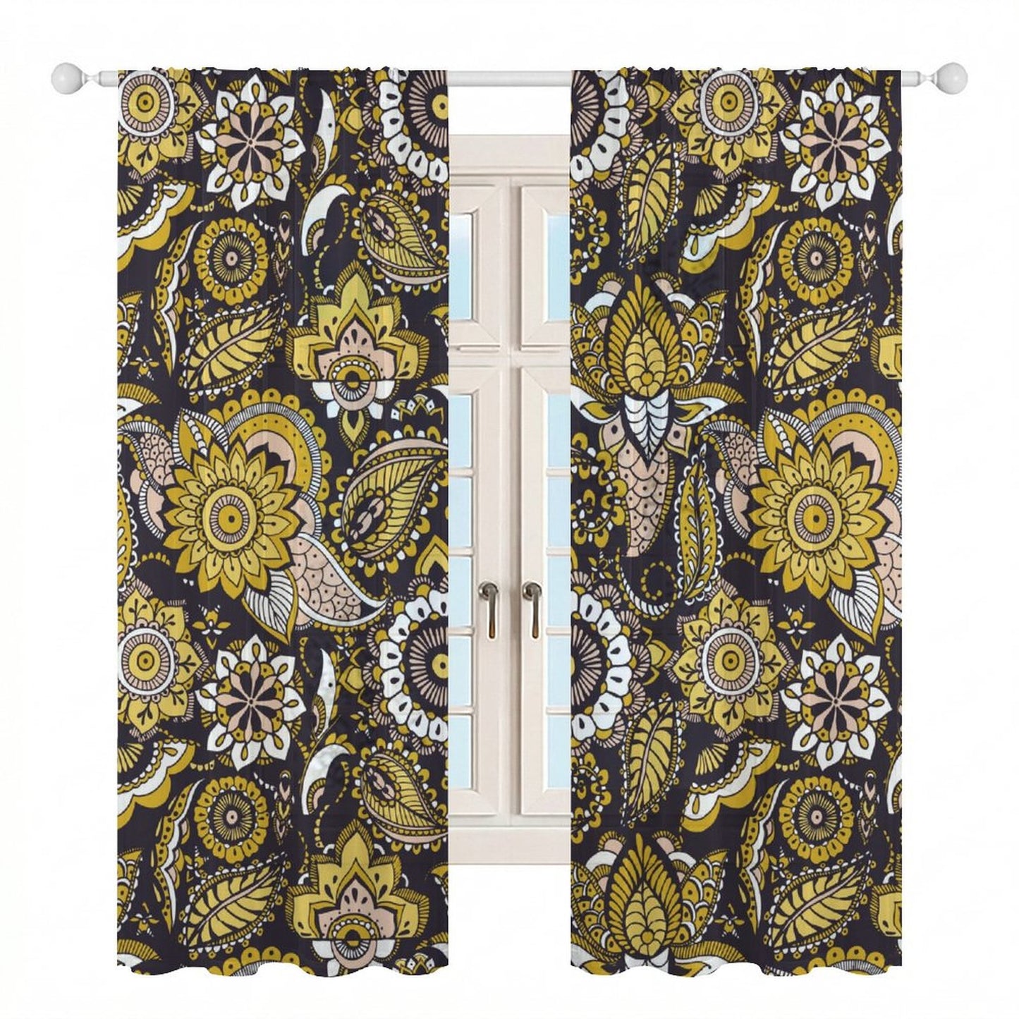 Sheer Curtain Black, White and Yellow