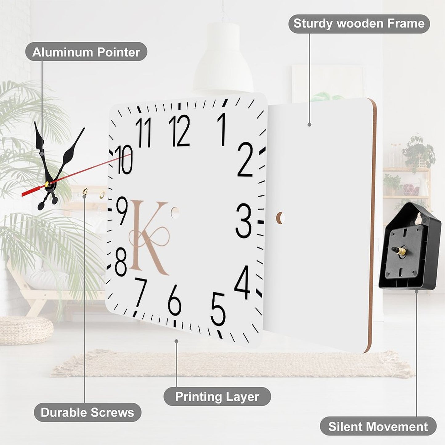 Square Wall Clock-9.8"x9.8"/25x25cm