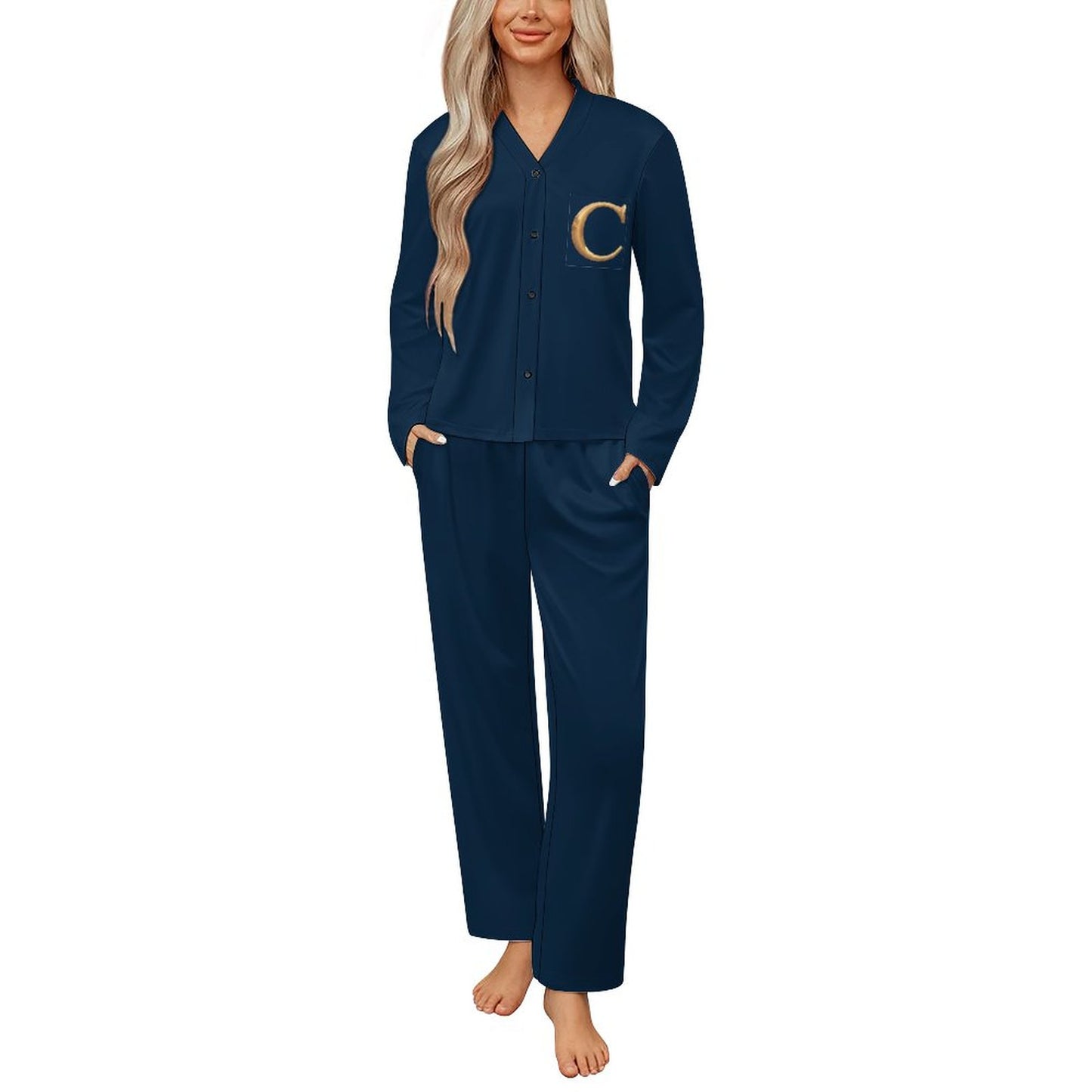 Super Comfy Women's V-Neck Pajama Set Letter C