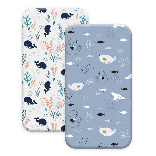 Baby Crib Sheets, Organic Fitted Elastic Toddler Bed Crib Mattress Sheets 52"x28"x9",Blue Ocean