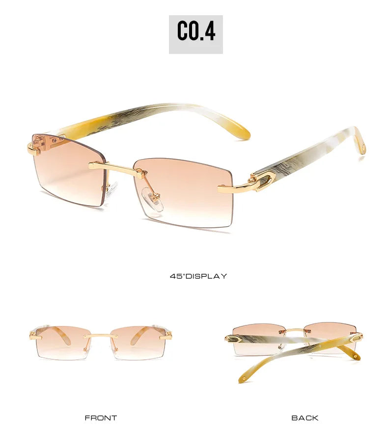 Upscale Custom Ivory Color Buffalo Horn Shape Fashion Small Square Sun Shades Glasses Trendy Rimless Sunglasses Women 2024