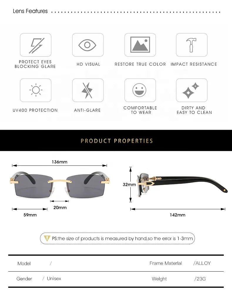 Upscale Custom Ivory Color Buffalo Horn Shape Fashion Small Square Sun Shades Glasses Trendy Rimless Sunglasses Women 2024