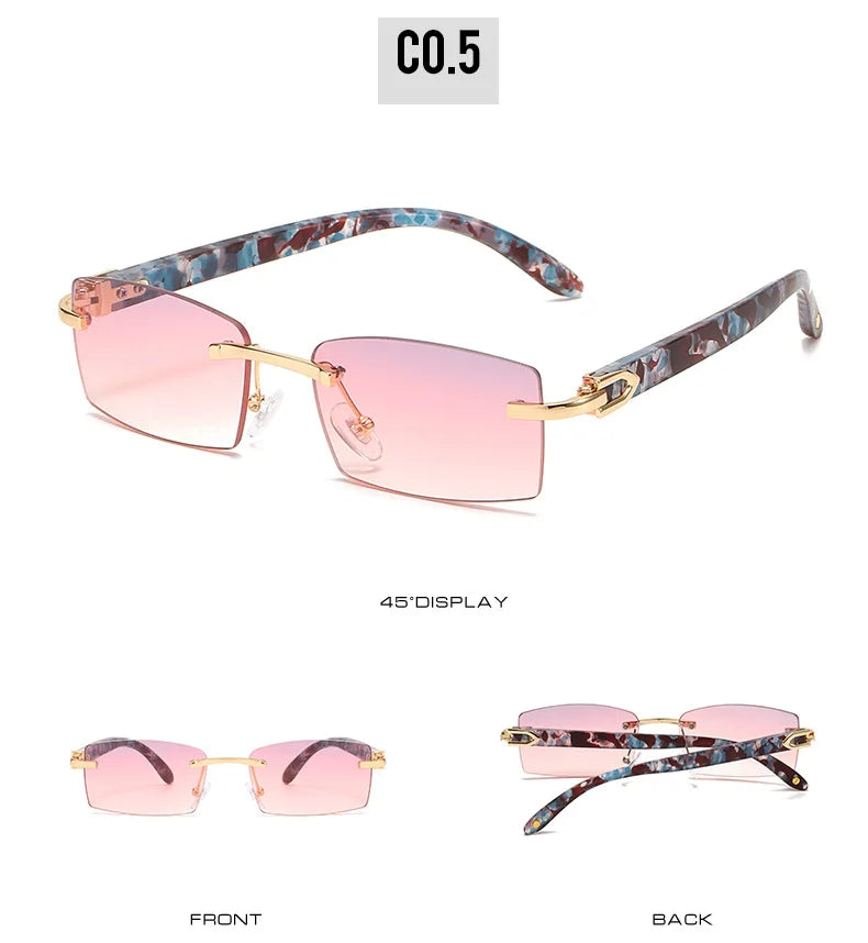 Upscale Custom Ivory Color Buffalo Horn Shape Fashion Small Square Sun Shades Glasses Trendy Rimless Sunglasses Women 2024