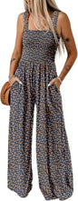 Women's Casual Loose Overalls Jumpsuits Sleeveless Floral Printed Wide Leg Full Length Rompers Pockets 100% Viscose