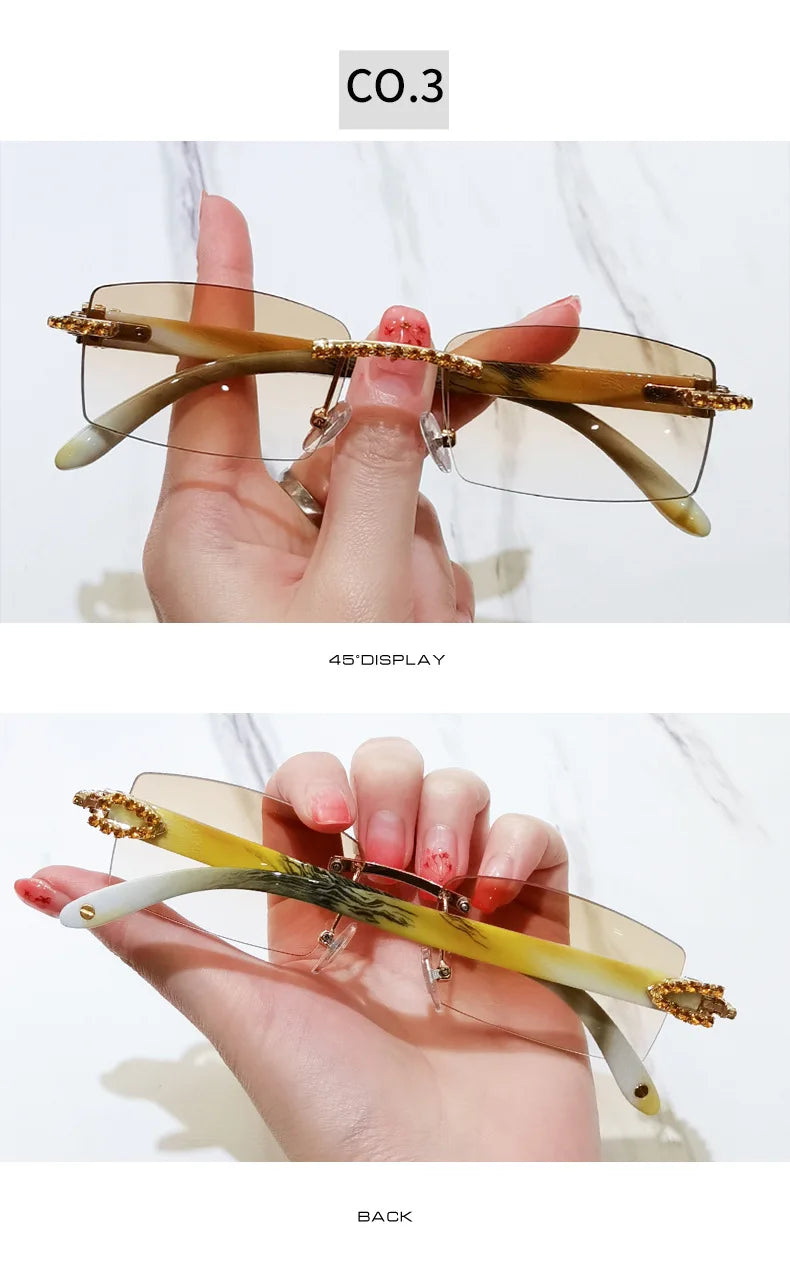 Upscale Custom Ivory Color Buffalo Horn Shape Fashion Small Square Sun Shades Glasses Trendy Rimless Sunglasses Women 2024