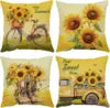 Spring Sunflower Cushion Pillow Cover, Warm Yellow  Boots Truck Bicycle Pillow Cover, Suitable for Home Decoration