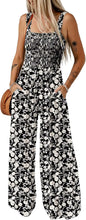 Women's Casual Loose Overalls Jumpsuits Sleeveless Floral Printed Wide Leg Full Length Rompers Pockets 100% Viscose