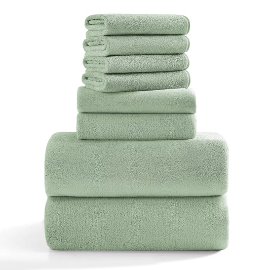 Jessy Home 8 Piece Home Collection Ultra Soft Cozy Towels 700 GSM Light Green Plush Towel Set