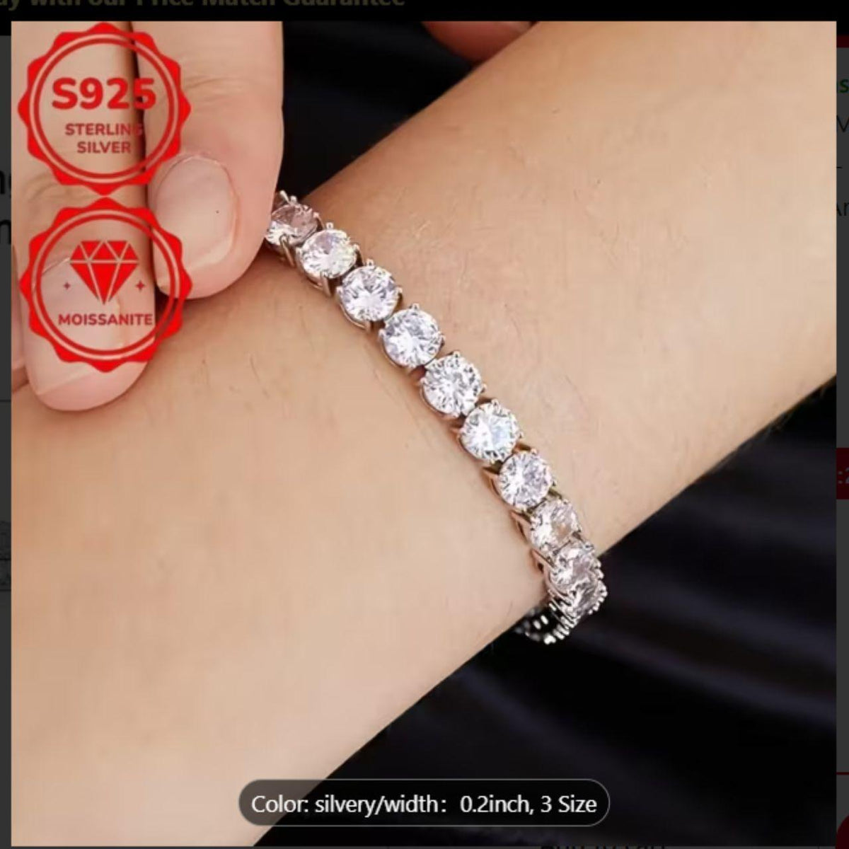 Elegant S925 Silver Moissanite Tennis Bracelet 7 1/4 inches