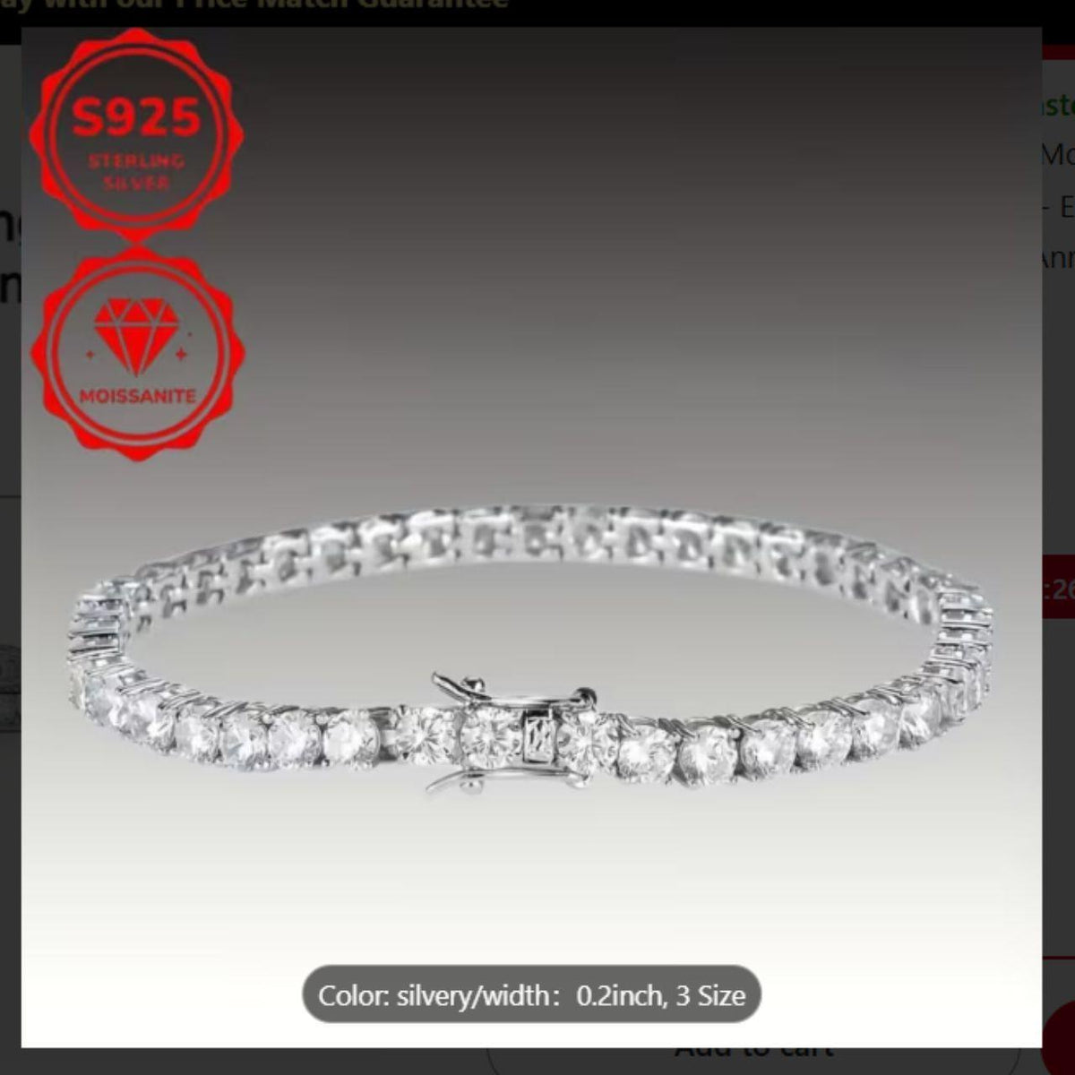 925 Moissanite Bracelet New 7.9 inches