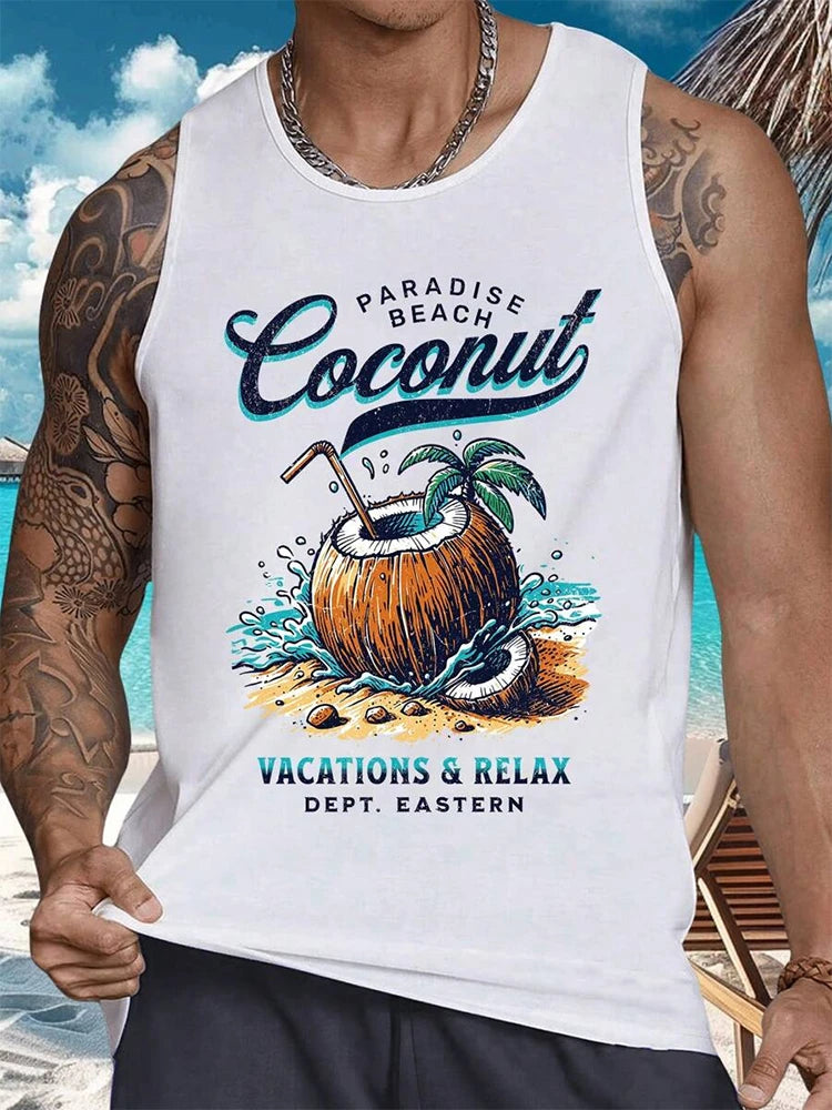 Summer New Casual 3D Printed Men's Sleeveless T-Shirt Hawaiian Style Men's Fashionable Round Neck Vest Outdoor Beach Men's Vest2