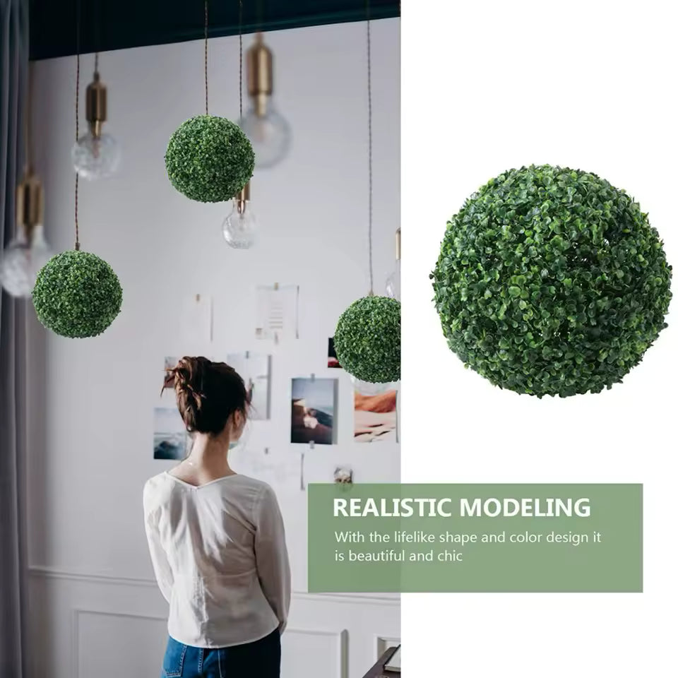 2 Pcs 11 Inch Artificial Plant Topiary Ball 4 Layers Garden Spheres Boxwood Balls Artificial Topiaries Spheres Decorative Plants for Backyard, Balcony, Garden, Indoor Outdoor Decor(Green)