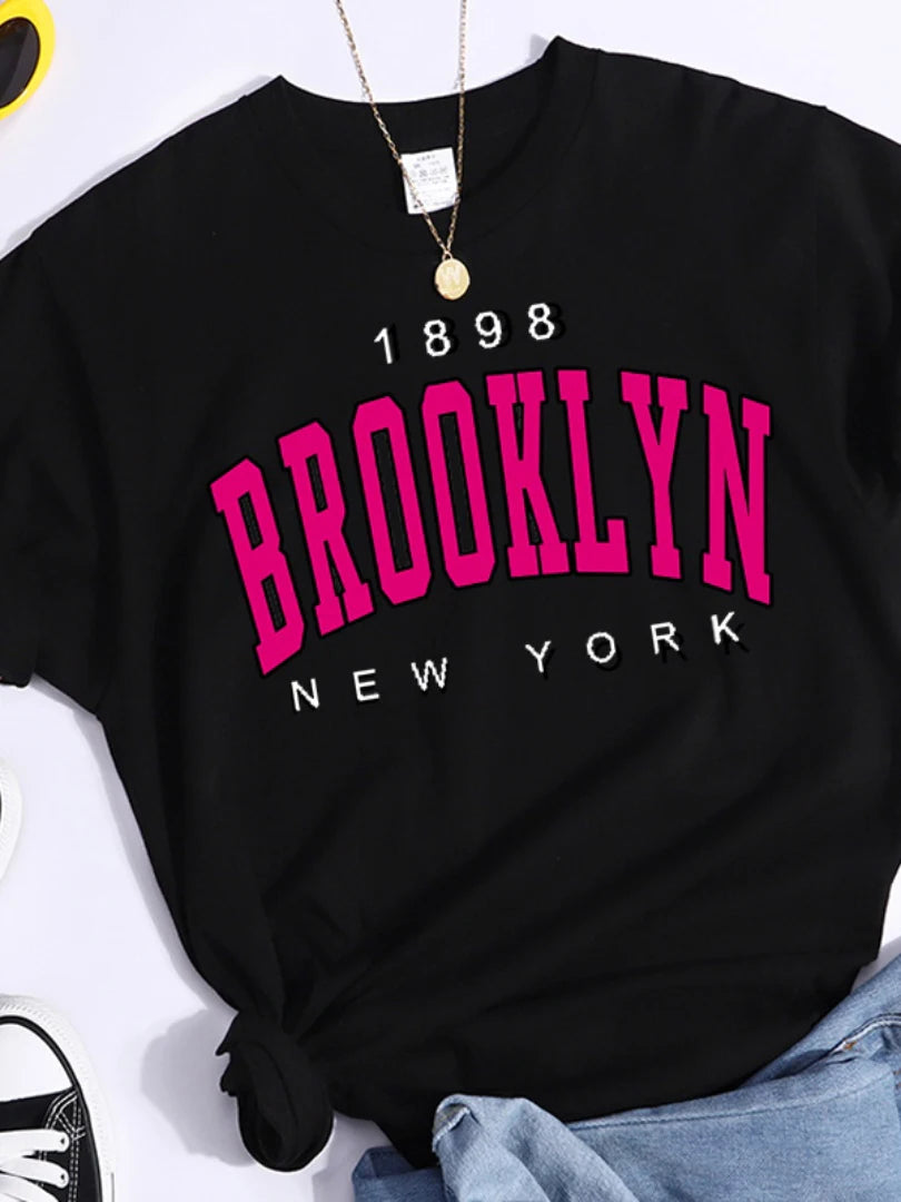New Summer Women T Shirt 1898 Brooklyn New York Print Short Sleeve T-Shirts Warm Casual Streetwear Hip Hop Y2k Clothes Tops