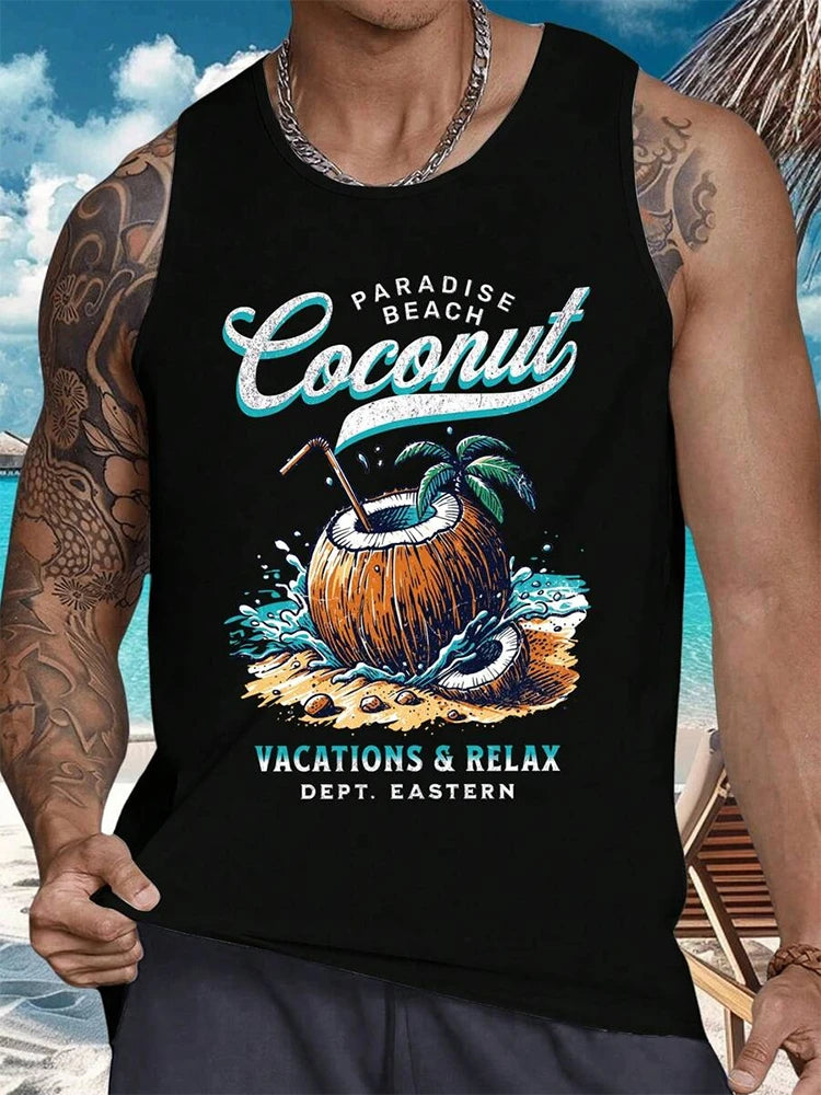 Summer New Casual 3D Printed Men's Sleeveless T-Shirt Hawaiian Style Men's Fashionable Round Neck Vest Outdoor Beach Men's Vest2