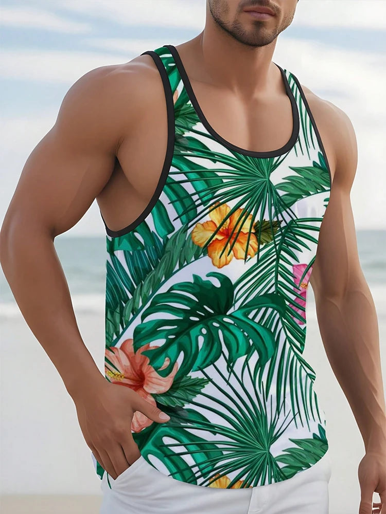 Summer New Casual 3D Printed Men's Sleeveless T-Shirt Hawaiian Style Men's Fashionable Round Neck Vest Outdoor Beach Men's Vest2