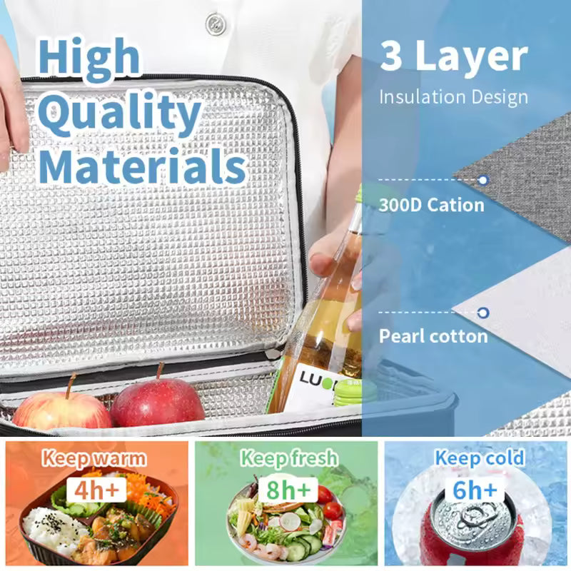 Insulated Lunch Bag Waterproof Large Capacity Thermal Food Container Adjustable Shoulder Strap Thickened Lunch Box for School